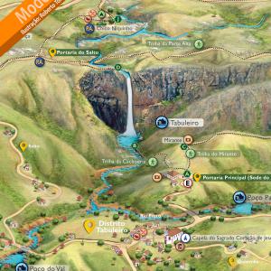 Ilustralçao do mapa turístico do  Parque Natural do Tabuleiro em Conceição do Mato Dentro MG 