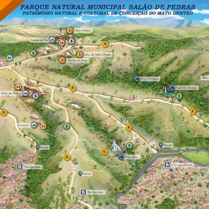 Mapa ilustrado do Parque Salão de Pedras em Conceição do Mato Dentro MG