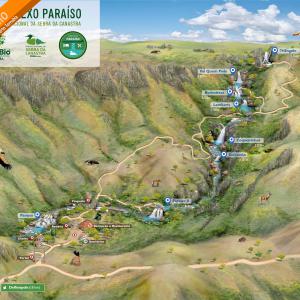 Mapa Ilustrado do Complexo do Paraíso em Delfinópolis, Parque Serra da Canastra. 