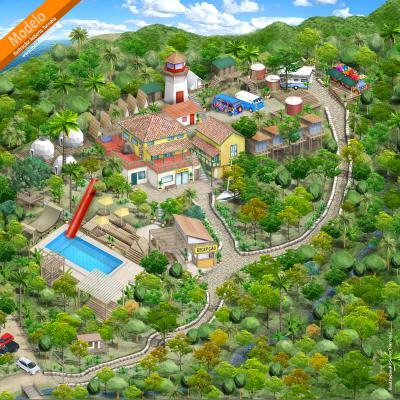 Ilustração do Hostel da Vila em Ilhabela - Desenho Roberto Torrubia